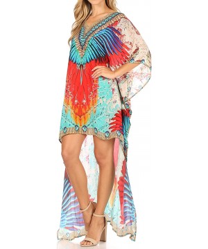 Laisson Flowy Hi Low Caftan Rhinestone Boxy V Neck Dress Top Cover/Up - Fm106-multi - CU18877959C $44.22-Cover-Ups