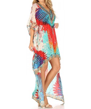 Laisson Flowy Hi Low Caftan Rhinestone Boxy V Neck Dress Top Cover/Up - Fm106-multi - CU18877959C $44.22-Cover-Ups