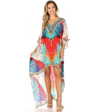 Laisson Flowy Hi Low Caftan Rhinestone Boxy V Neck Dress Top Cover/Up - Fm106-multi - CU18877959C $44.22-Cover-Ups