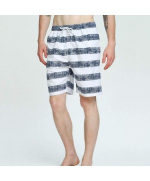 Mens Swim Trunks Quick Dry Board Short Pants with Pockets and Mesh Lining Beach Swimwear Bathing Suits - Grey Stripes - CU18W...