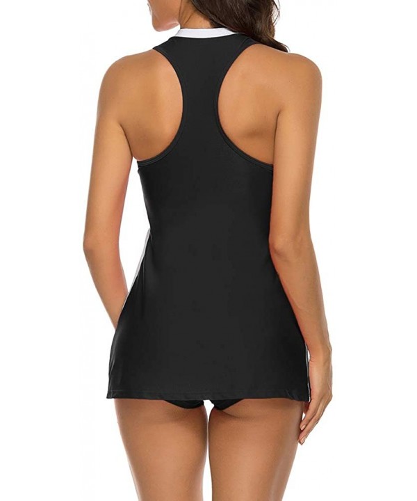 Womens Two Piece Slimming Swimdress Racerback Sport Tankini Swimsuit - Black - CT194A9M75L $24.80-Tankinis