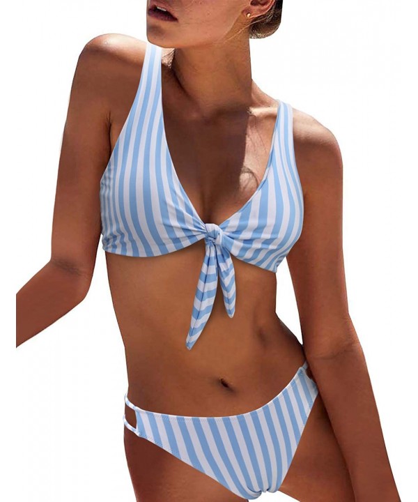 Women's Sexy Detachable Padded Cutout Push Up Striped Bikini Set Two Piece Swimsuit - Sky Blue - C0193E23D7Y $26.19-Sets