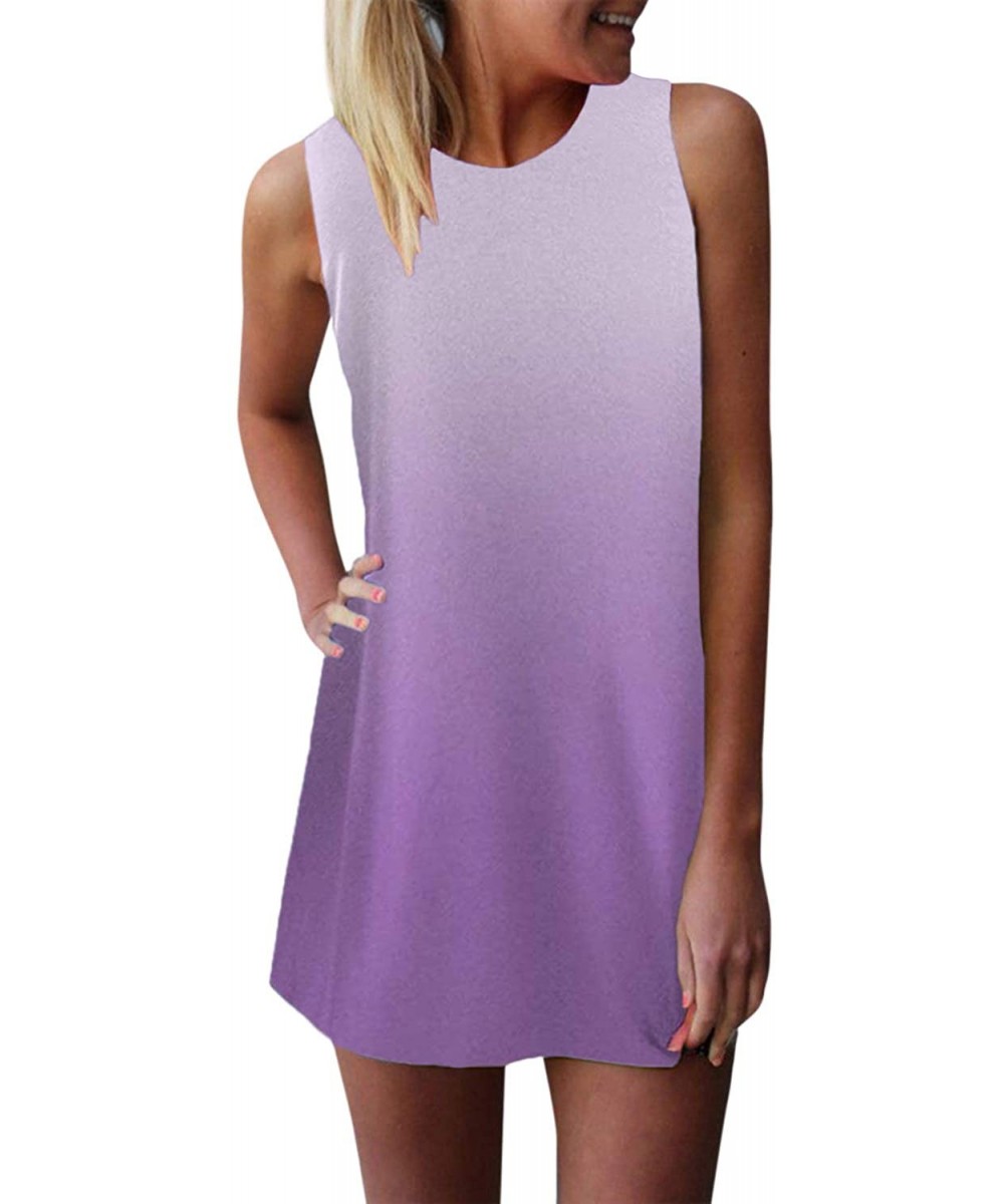 Women's Long Sleeve/Sleeveless T Shirt Dress Tie-dye Floral Print Tank Mini Dress - 02-light Purple - C51908SG7KC $17.61-Cove...