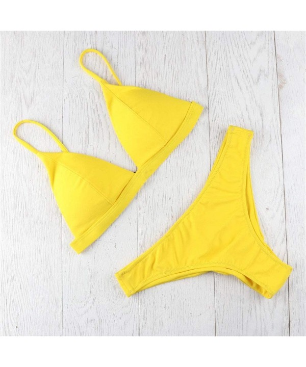 Swimwear for Womens- Summer Beach Push-Up Padded Bra Button Set Beachwear Tankini Bikini - Yellow - CE18OUCE3UA $9.88-Racing