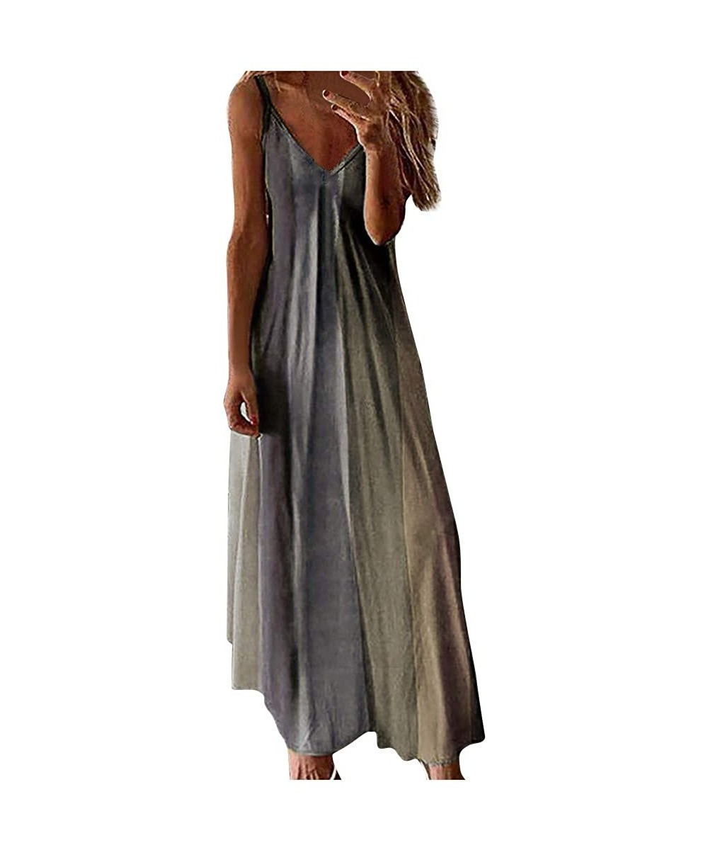 Women's Casual Loose T-Shirt Dress Summer Floor-Length Beach Long Dress - D-gray - CS190Z0S796 $11.87-Cover-Ups