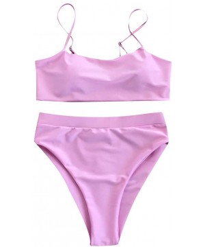 Women Solid Color Bandage Split Bikini Push-Up Swimwear Beachwear - Pink - CO1947XQQQN $11.87-Sets