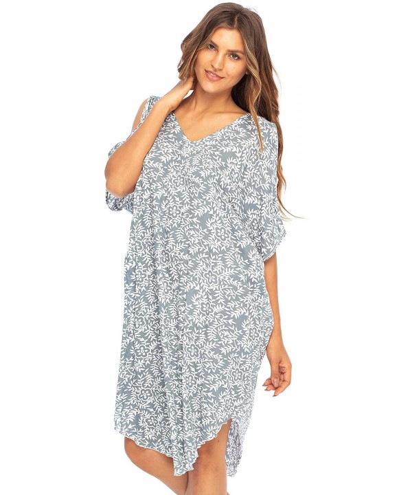 Womens Cold Shoulder Dress Beach Cover Up Casual Short Sleeve Floral Tunic Sundress - Grey - C8193UXCH0W $39.84-Cover-Ups