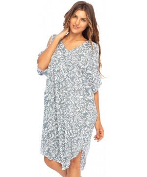 Womens Cold Shoulder Dress Beach Cover Up Casual Short Sleeve Floral Tunic Sundress - Grey - C8193UXCH0W $39.84-Cover-Ups