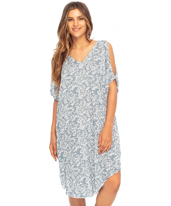 Womens Cold Shoulder Dress Beach Cover Up Casual Short Sleeve Floral Tunic Sundress - Grey - C8193UXCH0W $39.84-Cover-Ups