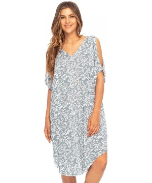 Womens Cold Shoulder Dress Beach Cover Up Casual Short Sleeve Floral Tunic Sundress - Grey - C8193UXCH0W $39.84-Cover-Ups