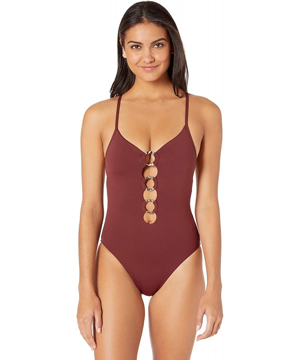 Women's Active Ring Front One Piece Swimsuit - Active Plum - CR18KHGYLG4 $30.59-One-Pieces