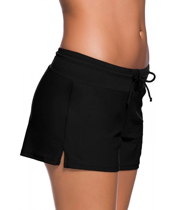 Swim Boardshort Women's Shorts Trunks Tankini Bottoms - Black - CG193RQ70TO $13.04-Board Shorts