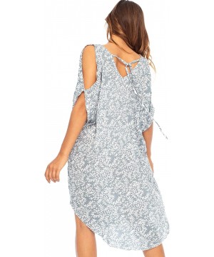 Womens Cold Shoulder Dress Beach Cover Up Casual Short Sleeve Floral Tunic Sundress - Grey - C8193UXCH0W $39.84-Cover-Ups