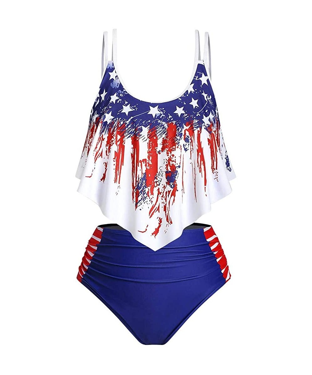 Swimsuits for Women Board Shorts Swimwear American Flag Bikini Tankini Top Bathing Suits Beachwear - Blue 6 - CI190OHDDS0 $29...