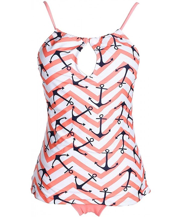 Women's Tankinis Strappy Banded Printed Two Piece Bathing Suits - Pink Anchor - CX18GCO42EO $23.28-Tankinis