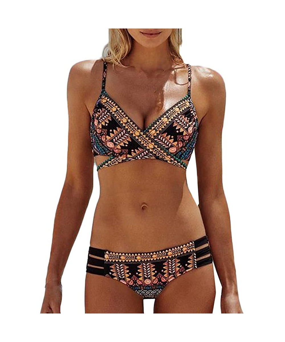 Women's Swimsuit Sexy Padded Push-up Bra Bikini Set Two-piece Swimwear Beachwear - H-black - CK18T46T2HL $11.23-Bottoms