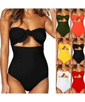 Women's High Waist One Piece Bathing Suits Swimwear Push Up Tankini Sets Plus Size Beachwear Swimsuit Bikini Black - CR18U4EL...