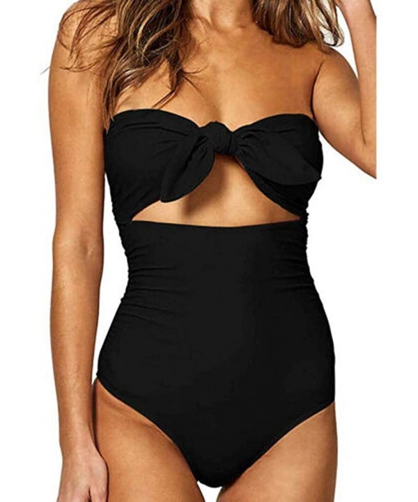 Women's High Waist One Piece Bathing Suits Swimwear Push Up Tankini Sets Plus Size Beachwear Swimsuit Bikini Black - CR18U4EL...