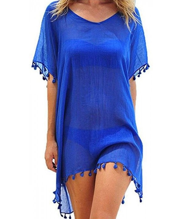 Swimsuit Beach Cover Up - Women Bikini Swimwear Cover Ups Crochet Tassel Kaftan Chiffon Cover Ups for Bathing Suits - Blue-2 ...