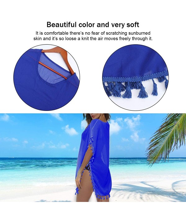 Swimsuit Beach Cover Up - Women Bikini Swimwear Cover Ups Crochet Tassel Kaftan Chiffon Cover Ups for Bathing Suits - Blue-2 ...