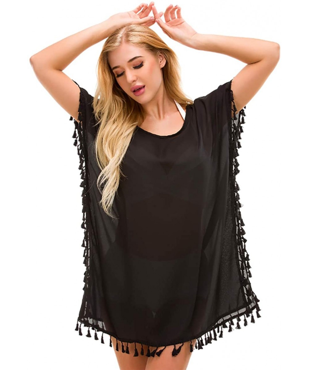 Women's Chiffon Swimsuit Beach Bathing Suit Cover Ups for Swimwear - Black - CT18G82WZXH $17.39-Cover-Ups