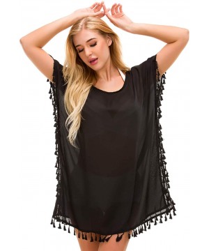 Women's Chiffon Swimsuit Beach Bathing Suit Cover Ups for Swimwear - Black - CT18G82WZXH $17.39-Cover-Ups