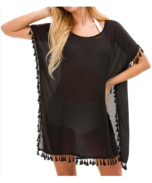 Women's Chiffon Swimsuit Beach Bathing Suit Cover Ups for Swimwear - Black - CT18G82WZXH $17.39-Cover-Ups