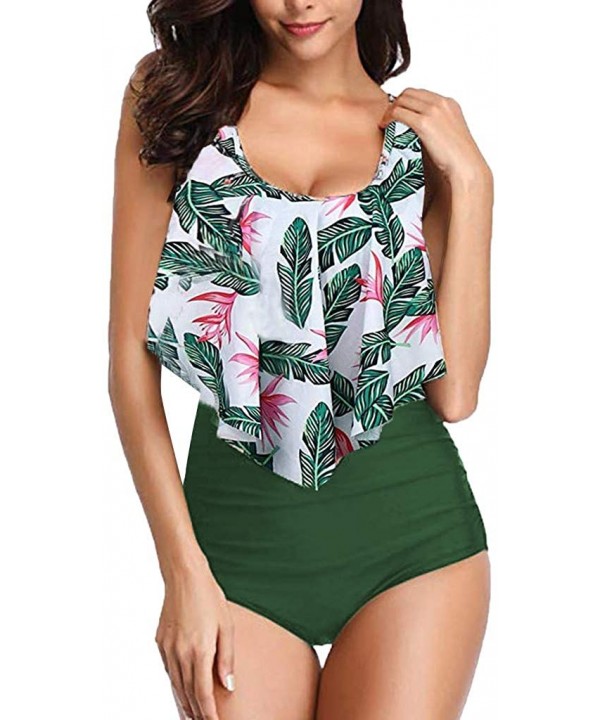 Swimwear for Womens Summer Two Piece Plus Size Sexy Backless Halter Dot Printed Set Beachwear Tankini Bikini Green - CU18O2GA...