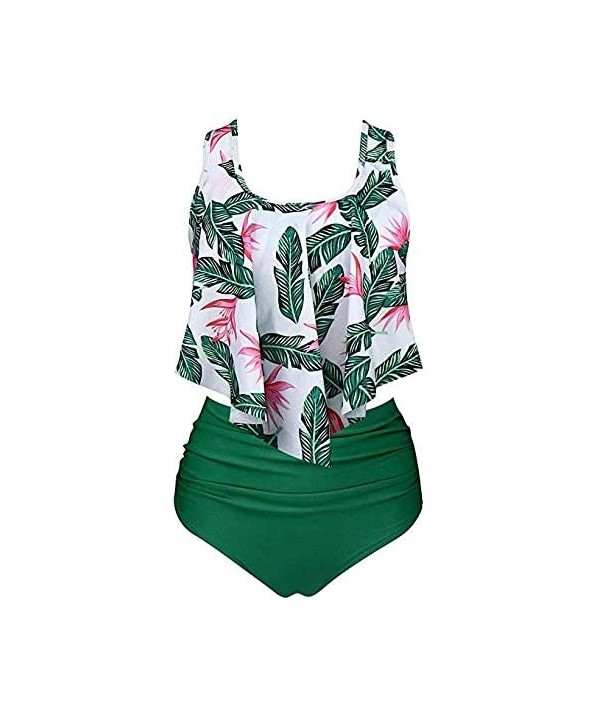 Swimwear for Womens Summer Two Piece Plus Size Sexy Backless Halter Dot Printed Set Beachwear Tankini Bikini Green - CU18O2GA...