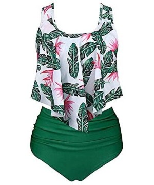 Swimwear for Womens Summer Two Piece Plus Size Sexy Backless Halter Dot Printed Set Beachwear Tankini Bikini Green - CU18O2GA...