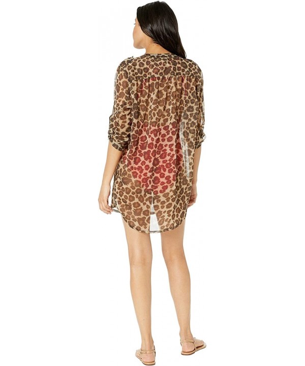 Women's Safari Shirtdress Cover-Up - Stone - C018LRC52YT $23.97-Tops