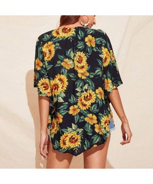 Cover Up Tops and Shirts- Women Cover Floral Print Blouse Tops Suit Bikini Swimwear Beach Swimsuit Smock Black M - C3199LQ8NZ...