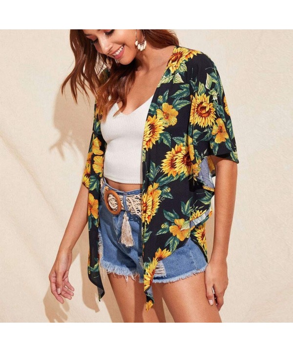 Cover Up Tops and Shirts- Women Cover Floral Print Blouse Tops Suit Bikini Swimwear Beach Swimsuit Smock Black M - C3199LQ8NZ...