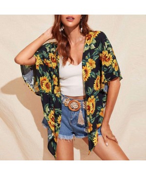 Cover Up Tops and Shirts- Women Cover Floral Print Blouse Tops Suit Bikini Swimwear Beach Swimsuit Smock Black M - C3199LQ8NZ...