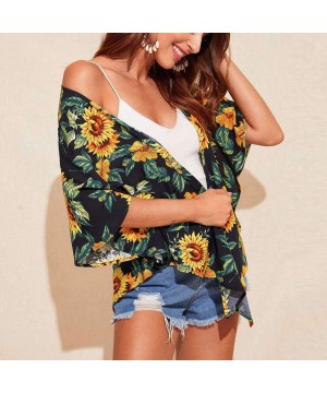 Cover Up Tops and Shirts- Women Cover Floral Print Blouse Tops Suit Bikini Swimwear Beach Swimsuit Smock Black M - C3199LQ8NZ...