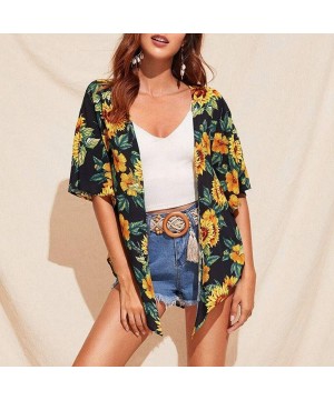 Cover Up Tops and Shirts- Women Cover Floral Print Blouse Tops Suit Bikini Swimwear Beach Swimsuit Smock Black M - C3199LQ8NZ...