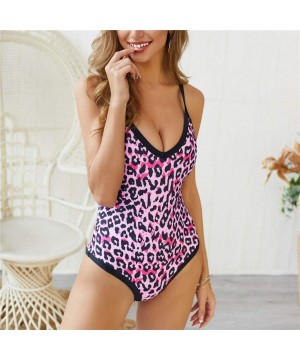 Women One Piece Swimsuit V Neck Strap Low Back Bathing Suit Leopard Print Swimwear - Purple - CA18ST536X9 $18.38-One-Pieces