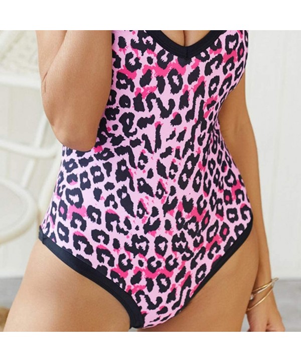 Women One Piece Swimsuit V Neck Strap Low Back Bathing Suit Leopard Print Swimwear - Purple - CA18ST536X9 $18.38-One-Pieces