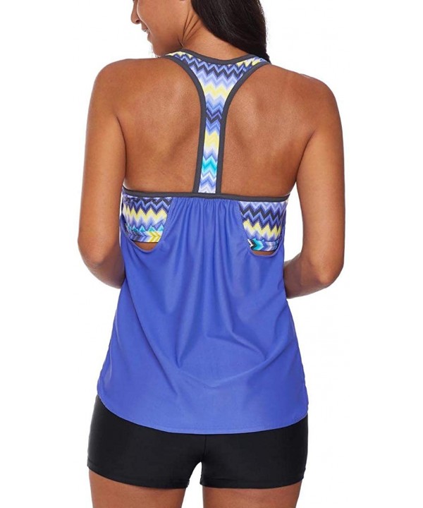 Women Leopard Print Strappy Racerback Padded Tankini Top with Boy Shorts - A-blue - CK18AMUR2SA $30.36-Tankinis