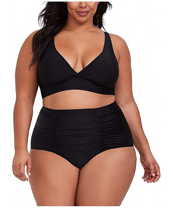 Women's Plus Size Solid Color Bikini Two-Piece Swimsuit Beachwear Set Women Summer Fashion 2020 - Black - CU1970RIUAM $13.46-...