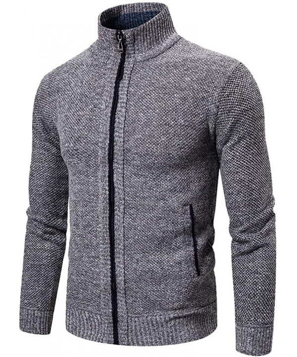 Men's Full Zip Casual Classic Soft Thick Knitted Cardigan Sweaters Long Sleeve with Pockets - Gray B - CQ193EK62MD $30.25-Trunks