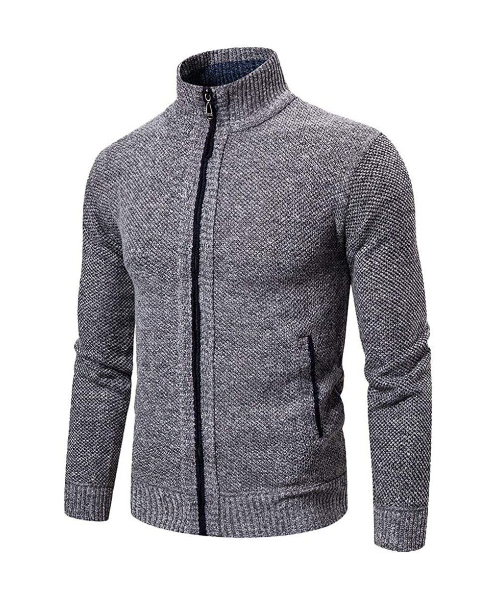 Men's Full Zip Casual Classic Soft Thick Knitted Cardigan Sweaters Long Sleeve with Pockets - Gray B - CQ193EK62MD $30.25-Trunks