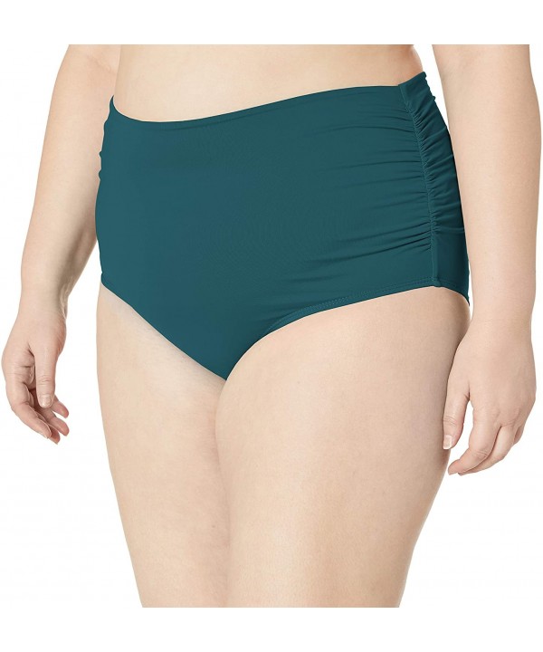 Women's Plus Size High Waist Fold Over Double Lined Bikini Swim Bottom - Eucalyptus - CH18ZQ7NM9D $18.93-Bottoms