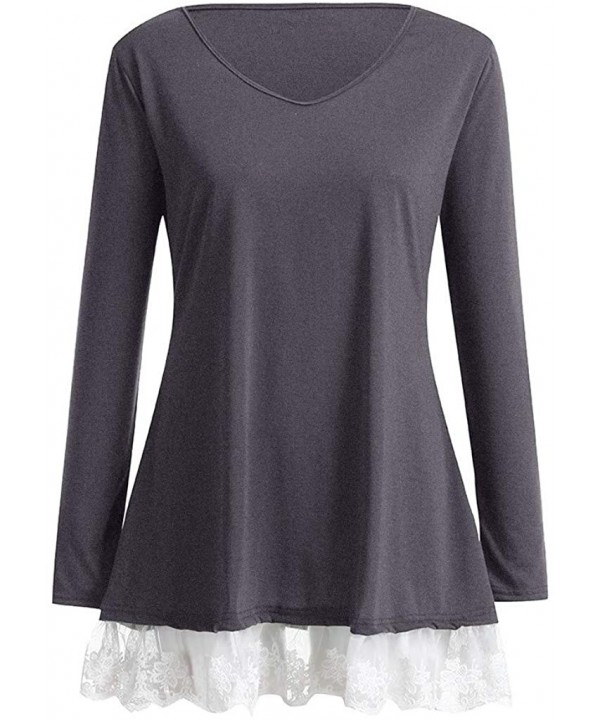 Blouses for Womens- Women Casual Long Sleeve Loose Lace Hem Tops Tunic Blouses - Gray - C918NRAZCXA $13.85-Racing