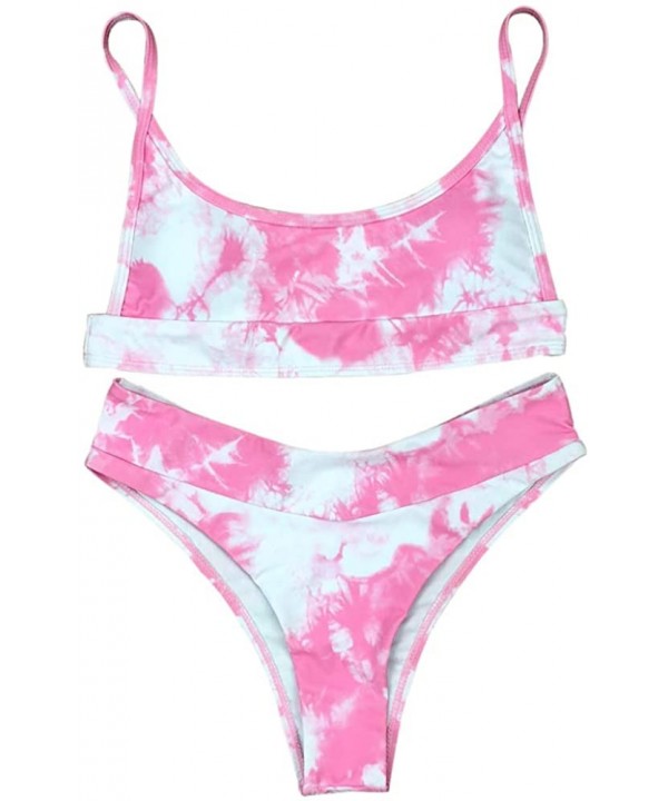 Women's Tie Dye Swimsuit Camisole Triangle Bikini 2 Piece Set Sexy Bathing Suit Swimwear - Pink - CP19C73HLGW $15.01-Sets