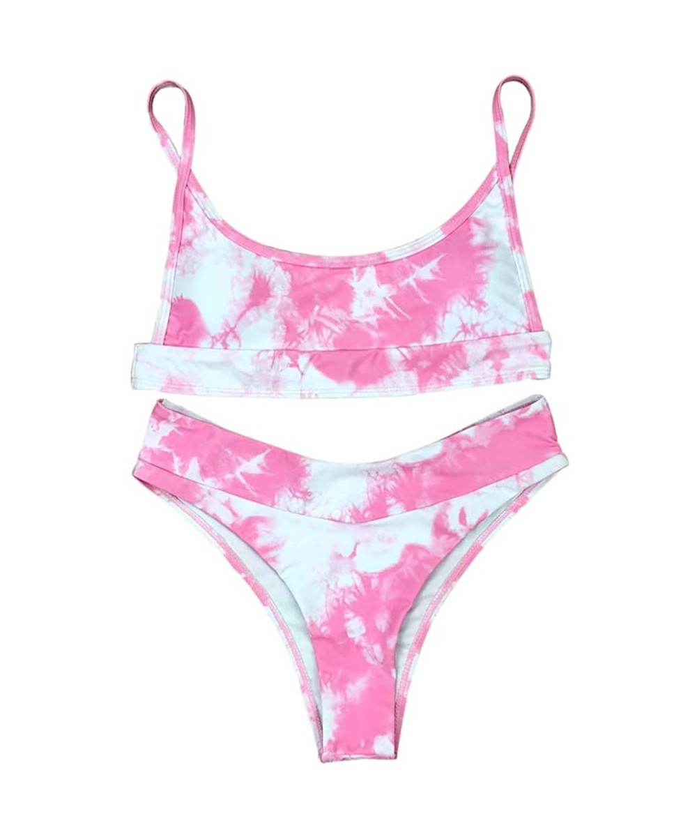 Women's Tie Dye Swimsuit Camisole Triangle Bikini 2 Piece Set Sexy Bathing Suit Swimwear - Pink - CP19C73HLGW $15.01-Sets