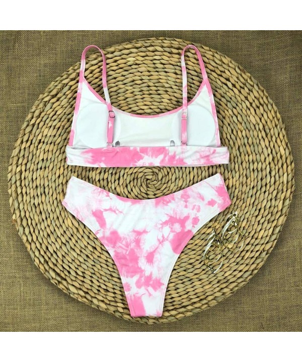 Women's Tie Dye Swimsuit Camisole Triangle Bikini 2 Piece Set Sexy Bathing Suit Swimwear - Pink - CP19C73HLGW $15.01-Sets