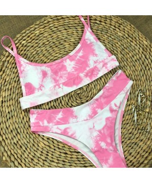 Women's Tie Dye Swimsuit Camisole Triangle Bikini 2 Piece Set Sexy Bathing Suit Swimwear - Pink - CP19C73HLGW $15.01-Sets