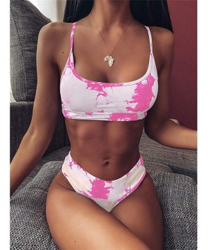 Women's Tie Dye Swimsuit Camisole Triangle Bikini 2 Piece Set Sexy Bathing Suit Swimwear - Pink - CP19C73HLGW $15.01-Sets