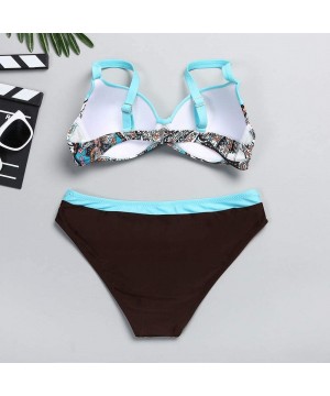 Womens Padded Push-up Bra Bikini Set Swimsuit Bathing Suit Swimwear Beachwear - Blue - CF18QZHTDAW $12.21-Sets